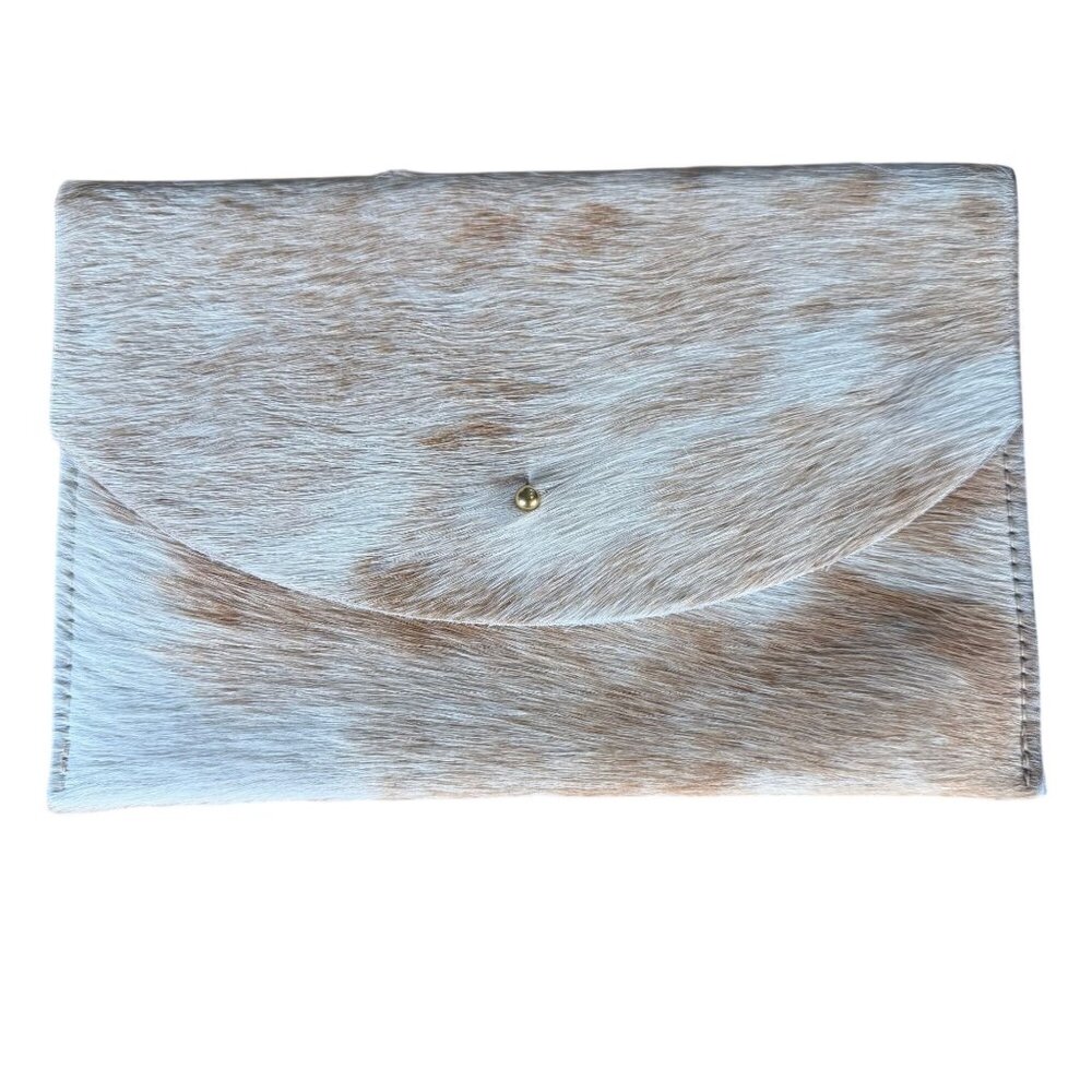 Natural Haircalf Envelope Clutch Wallet - Tan & White